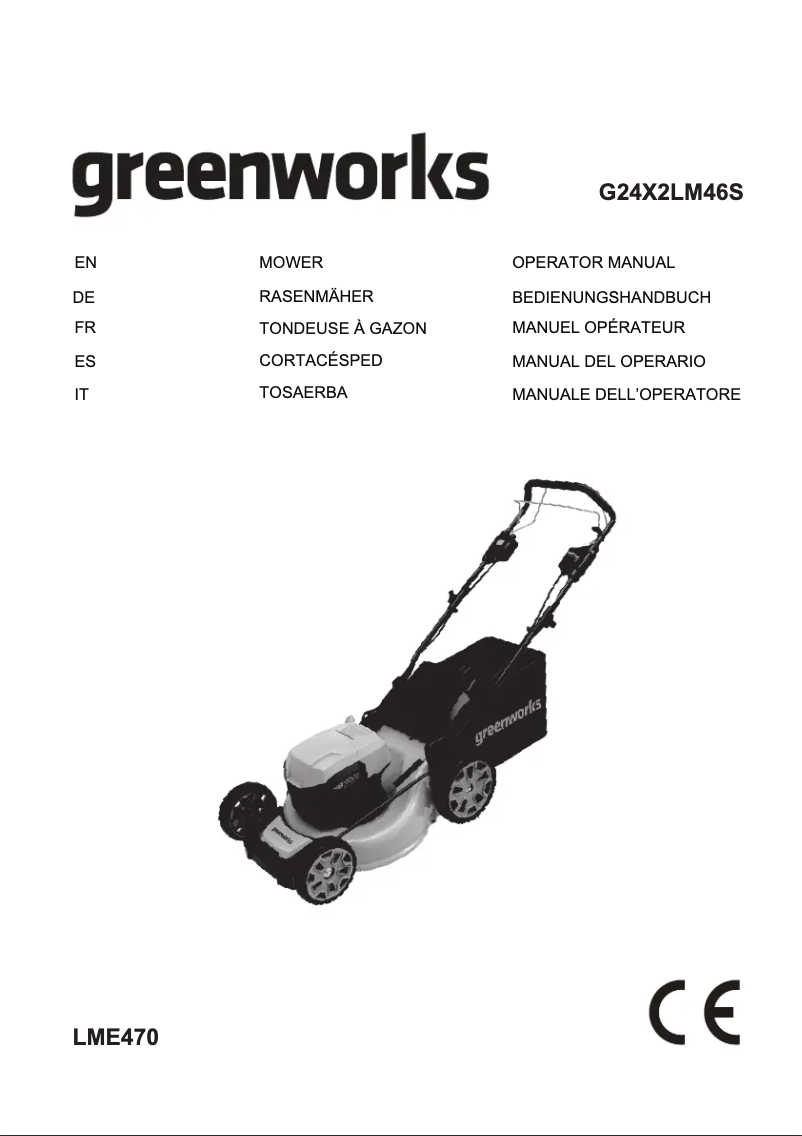 Page 1 de la notice Manuel utilisateur Greenworks GD24X2LM46SP