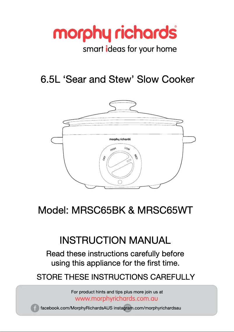 Page 1 de la notice Manuel utilisateur Morphy Richards Sear and Stew MRSC65