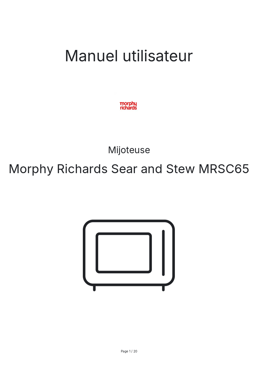 Page n°1 - Manuel utilisateur Morphy Richards Sear and Stew MRSC65