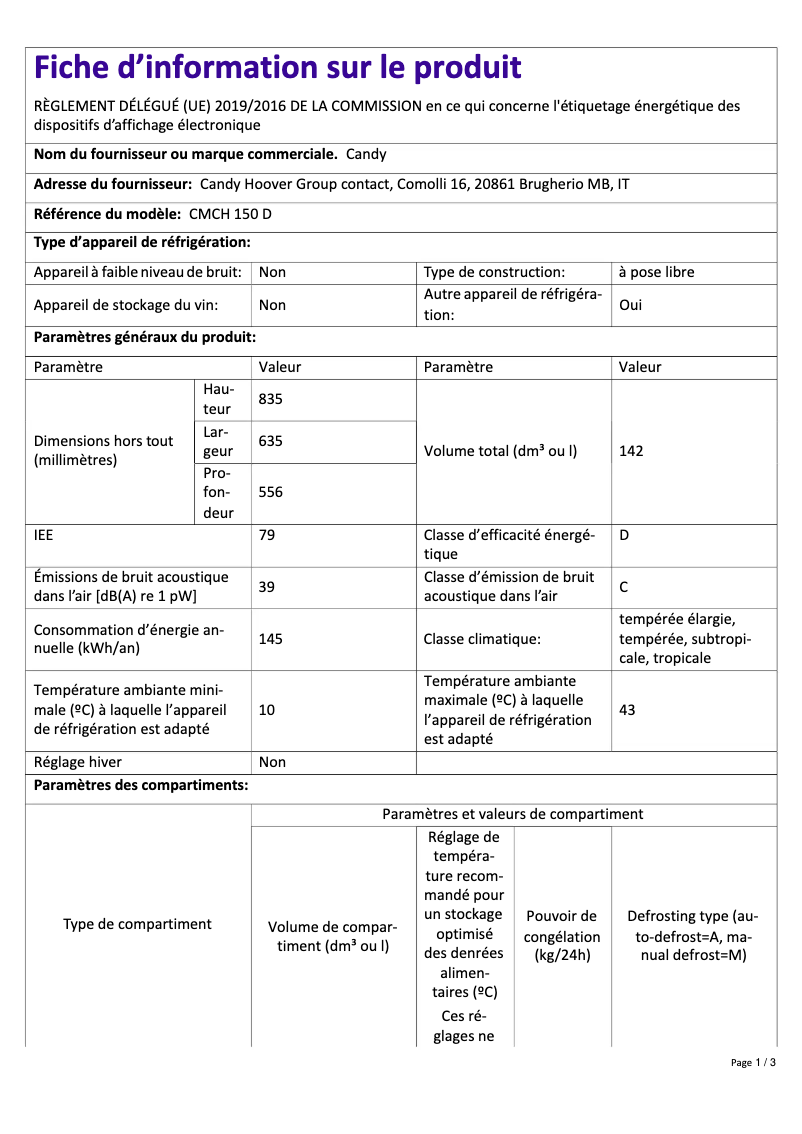 Image de la première page du manuel de l'appareil CMCH 150 D