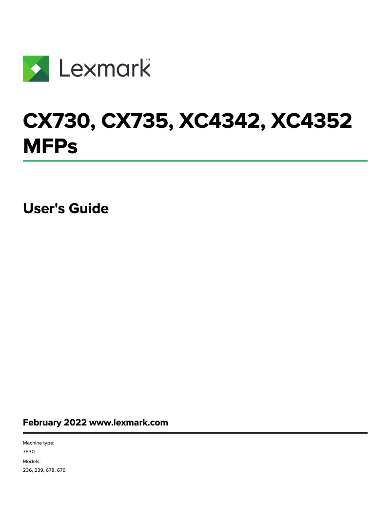 Page 1 de la notice Manuel utilisateur Lexmark CX735adse