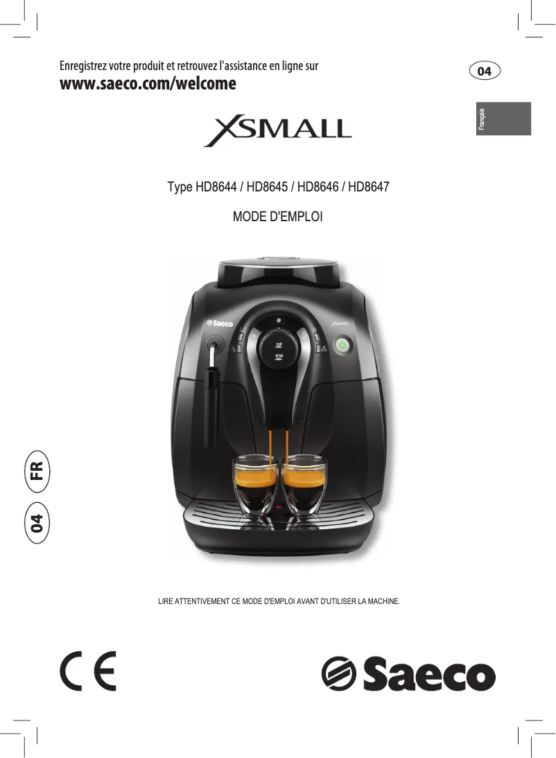 Image de la première page du manuel de l'appareil Saeco Xsmall HD8645