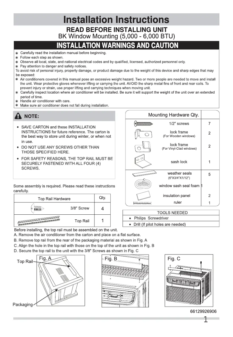Page 1 de la notice Guide d'installation Frigidaire FFRE0533UE