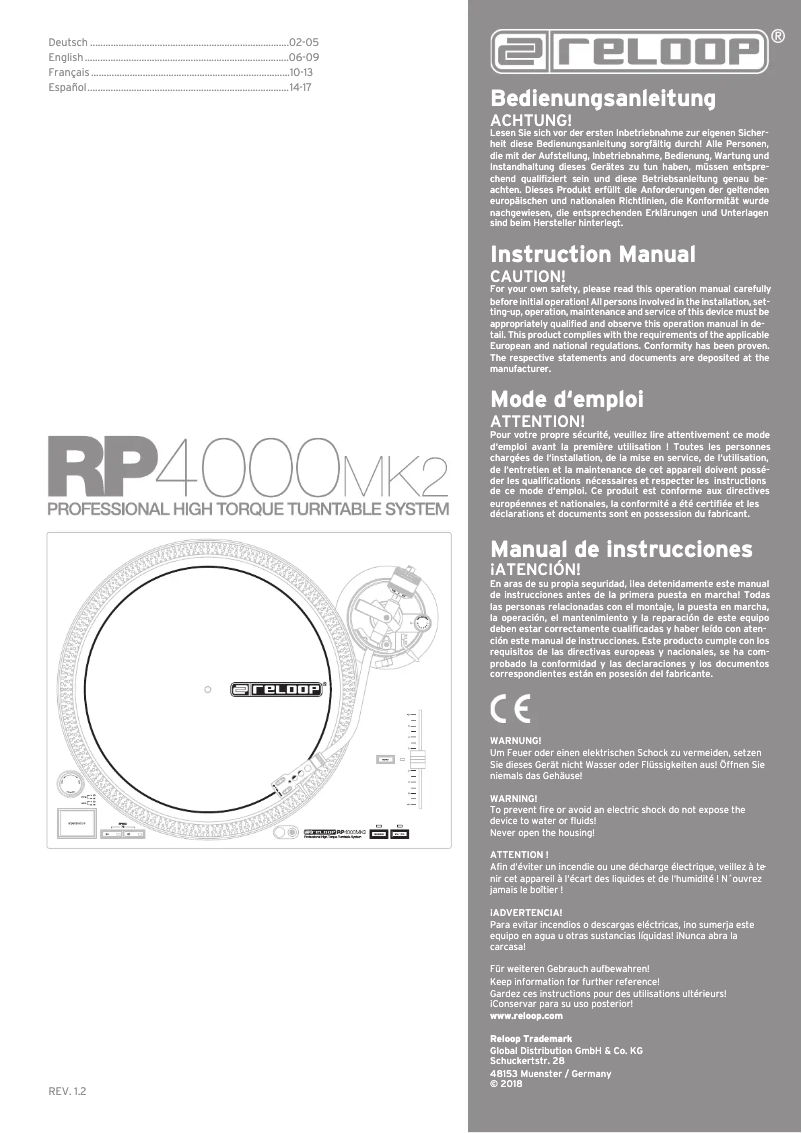 Page 1 de la notice Manuel utilisateur Reloop RP-4000 MK2