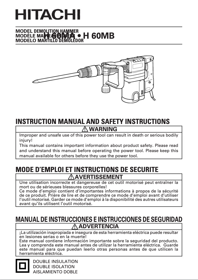 Page n°1 - Manuel utilisateur Hitachi H 60MA
