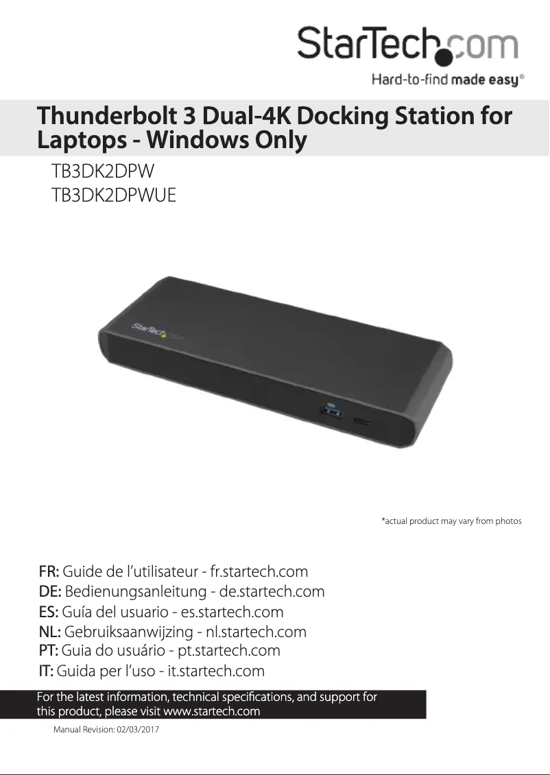 Page 1 de la notice Manuel utilisateur StarTech.com TB3DK2DPWUE