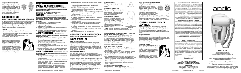 Page 1 de la notice Manuel utilisateur Andis HD-10L