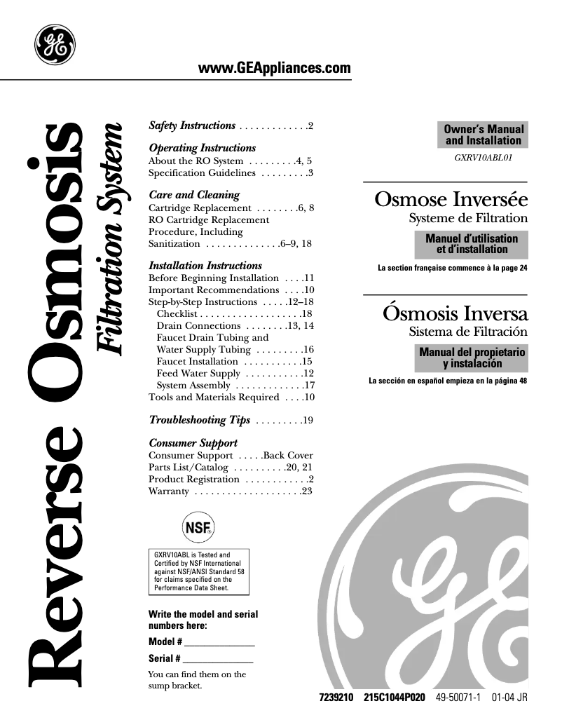 Image de la première page du manuel de l'appareil GXRV10ABL