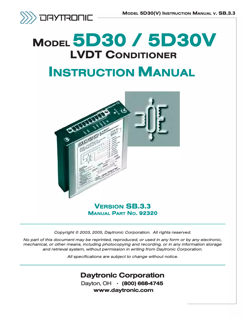 Page 1 de la notice Manuel utilisateur Daytronic 5D30S