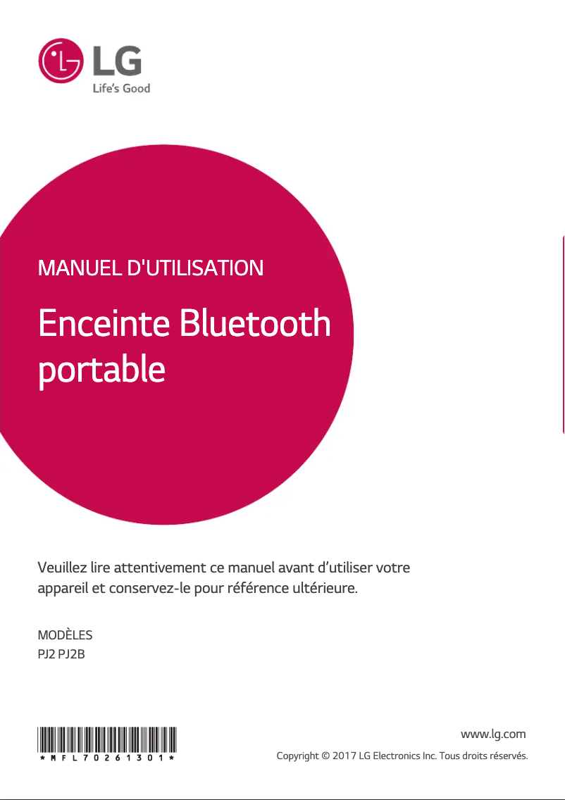 Page 1 de la notice Manuel utilisateur LG PJ2
