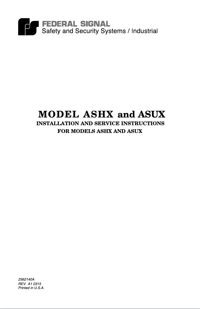 Page n°1 - Manuel utilisateur Federal Signal ASHX-024
