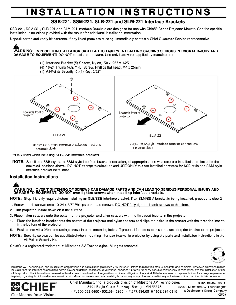 Page n°1 - Manuel utilisateur Chief SLM221