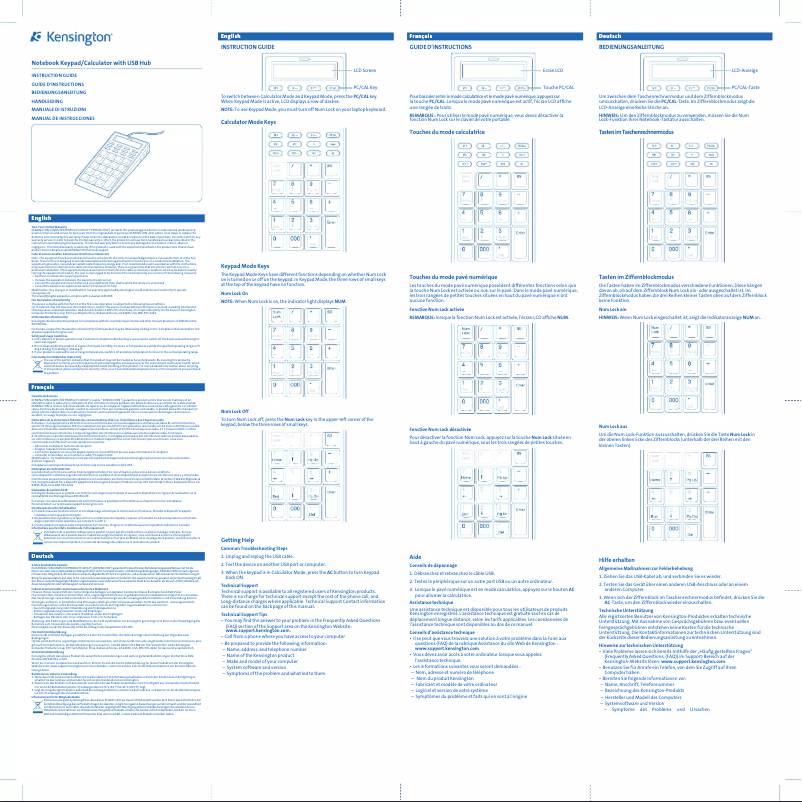 Page n°1 - Manuel utilisateur Kensington Notebook Keypad