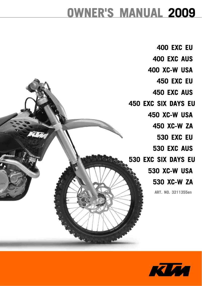 Page n°1 - Manuel utilisateur KTM 450 EXC (2009)