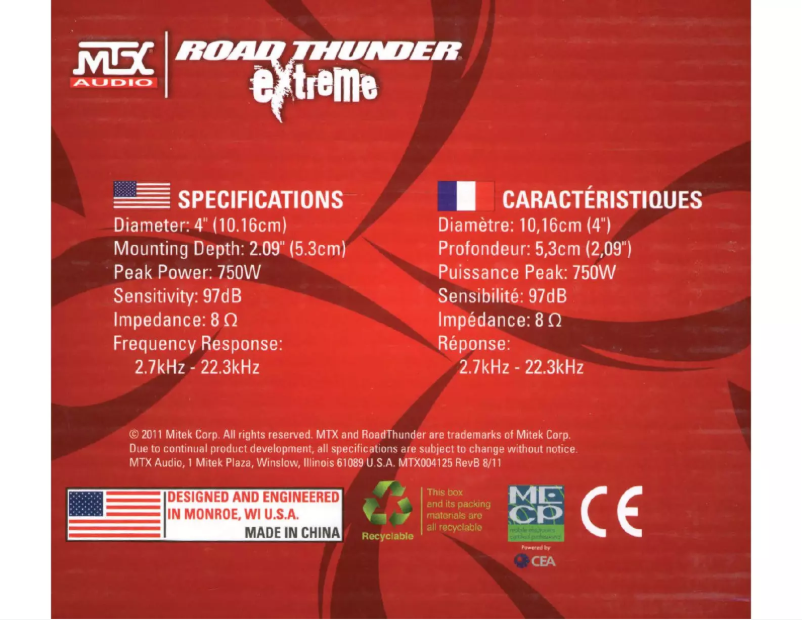 Page n°1 - Manuel utilisateur MTX Audio Road Thunder Extreme RTX4BT