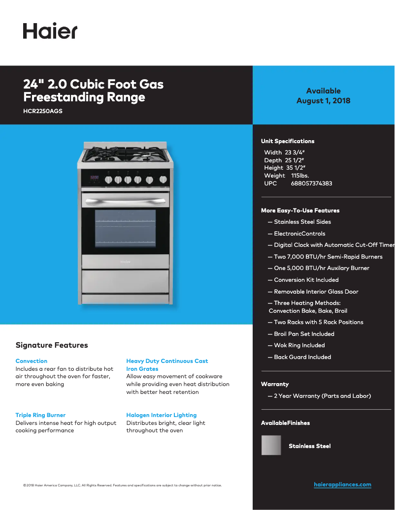 Page n°1 - Fiche technique Haier HCR2250AGS