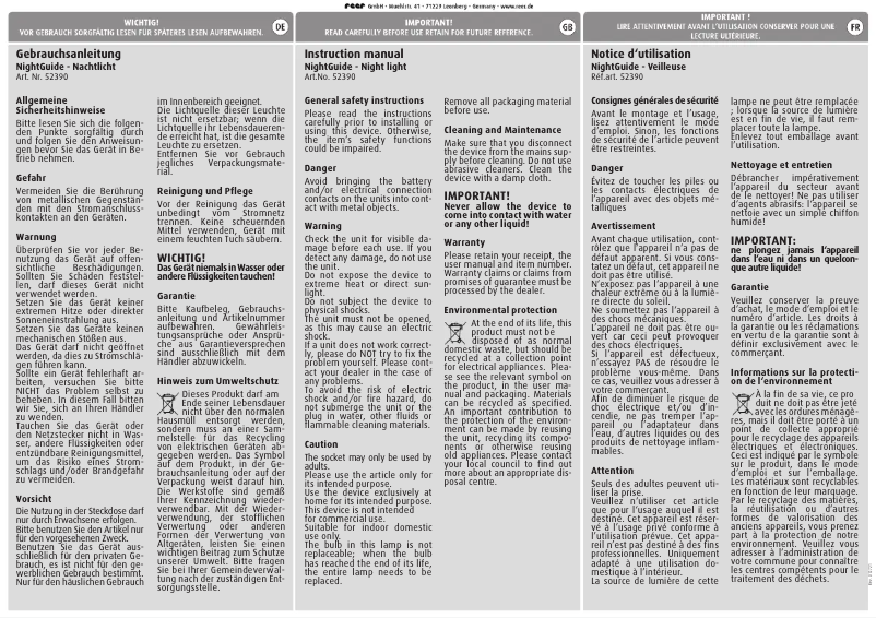 Page 1 de la notice Manuel utilisateur Reer Nightguide 52390