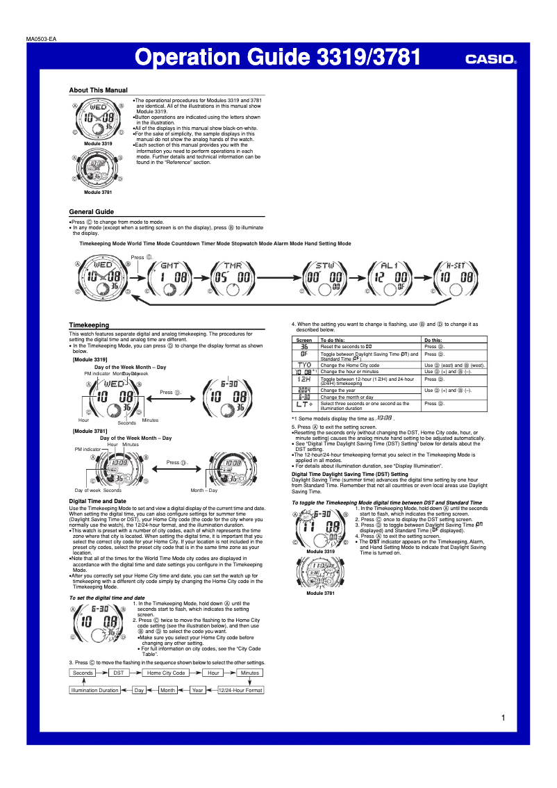 Image de la première page du manuel de l'appareil AQ-160W-1BVDF