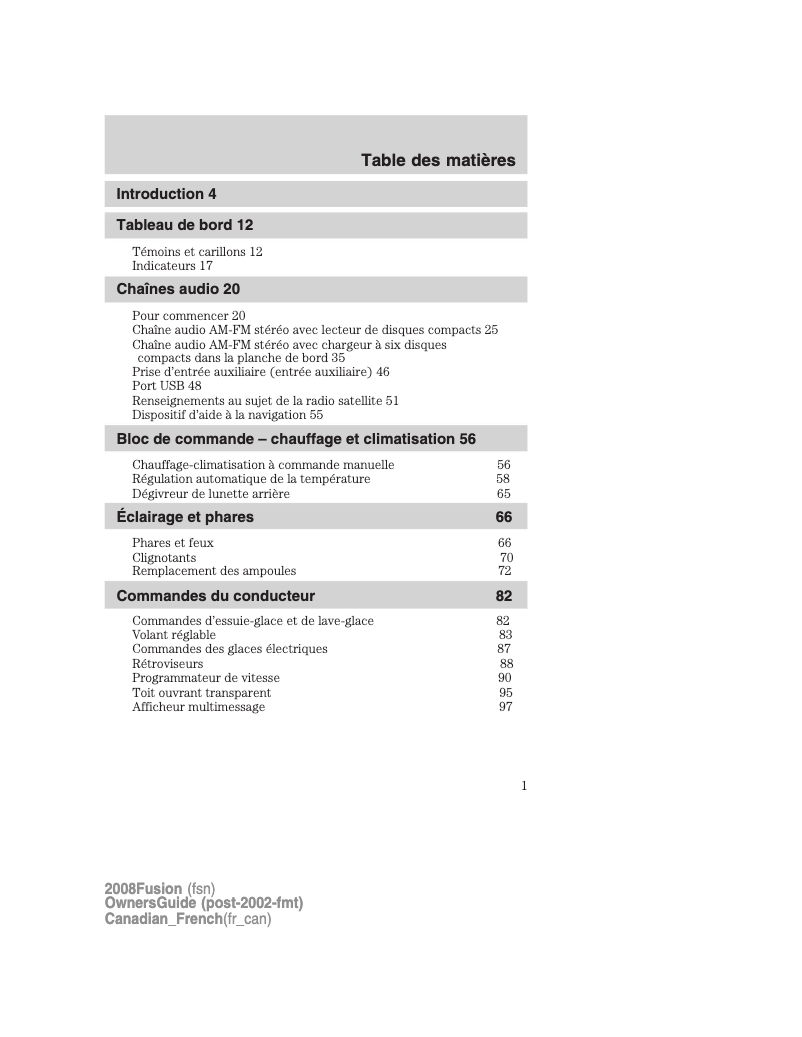 Page n°1 - Manuel utilisateur Ford Fusion (2008)