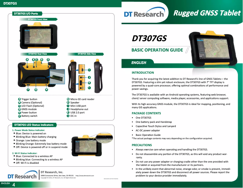 Page n°1 - Manuel utilisateur DT Research DT307GS