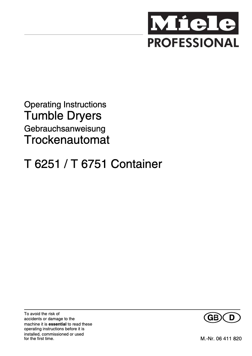 Page 1 de la notice Manuel utilisateur Miele T 6251