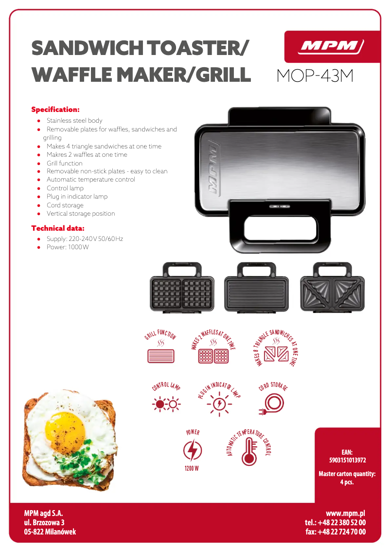 Página 1 del manual Ficha técnica MPM MOP-43M