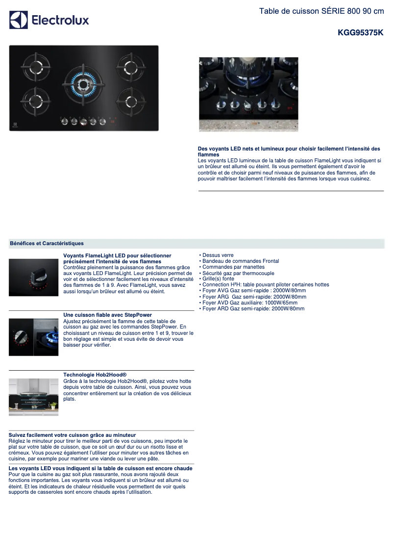 Page 1 de la notice Fiche technique Electrolux KGG95375K