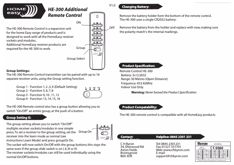 Page 1 de la notice Manuel utilisateur Home Easy HE-300