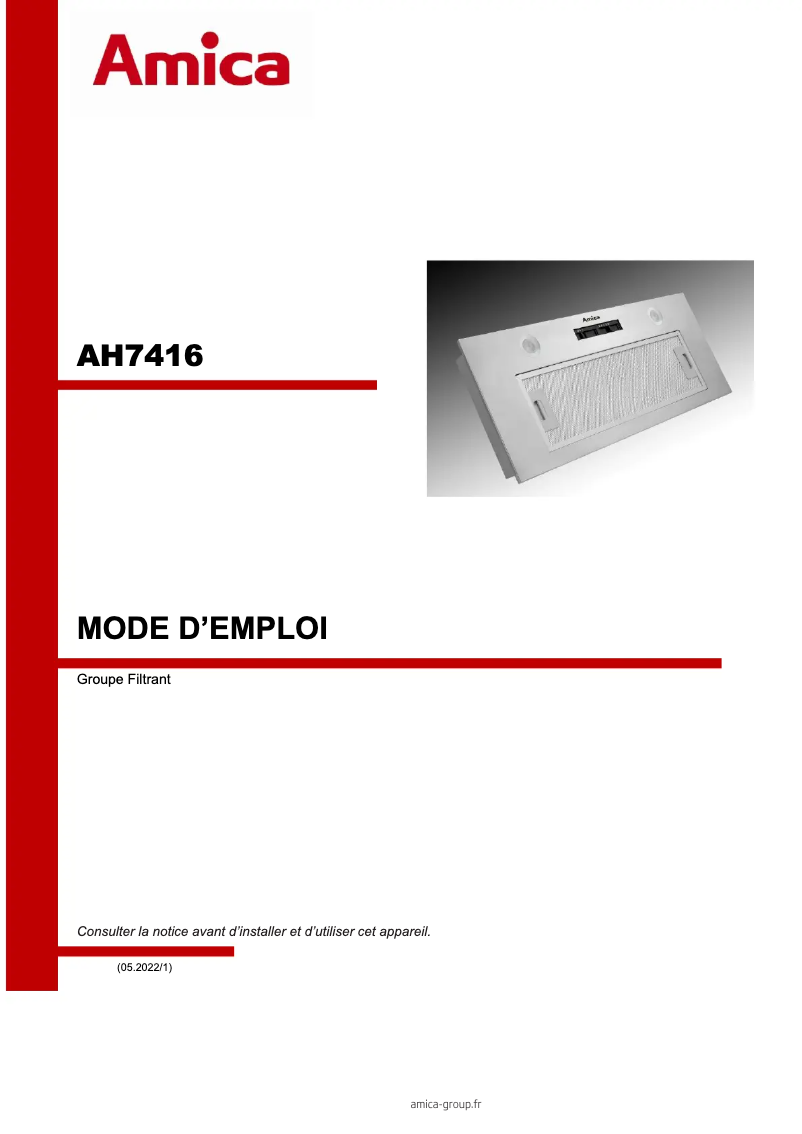 Page 1 de la notice Manuel utilisateur Amica AH7416