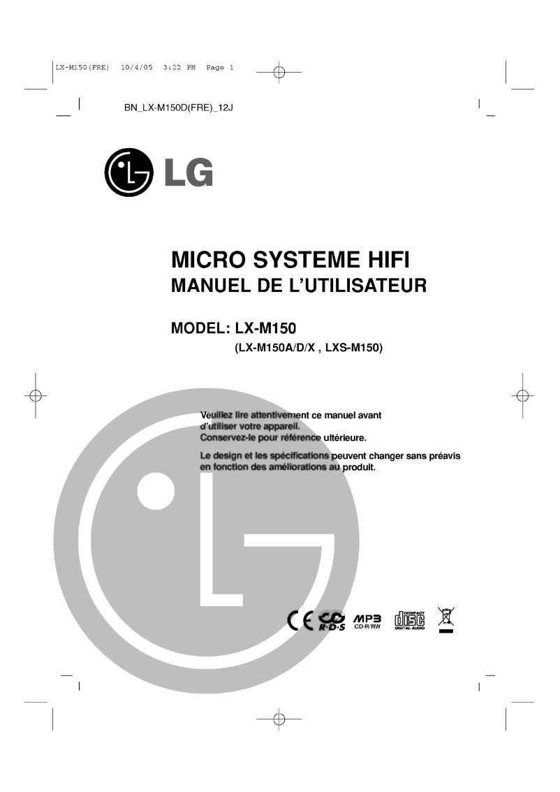 Page 1 de la notice Manuel utilisateur LG LX-M150D