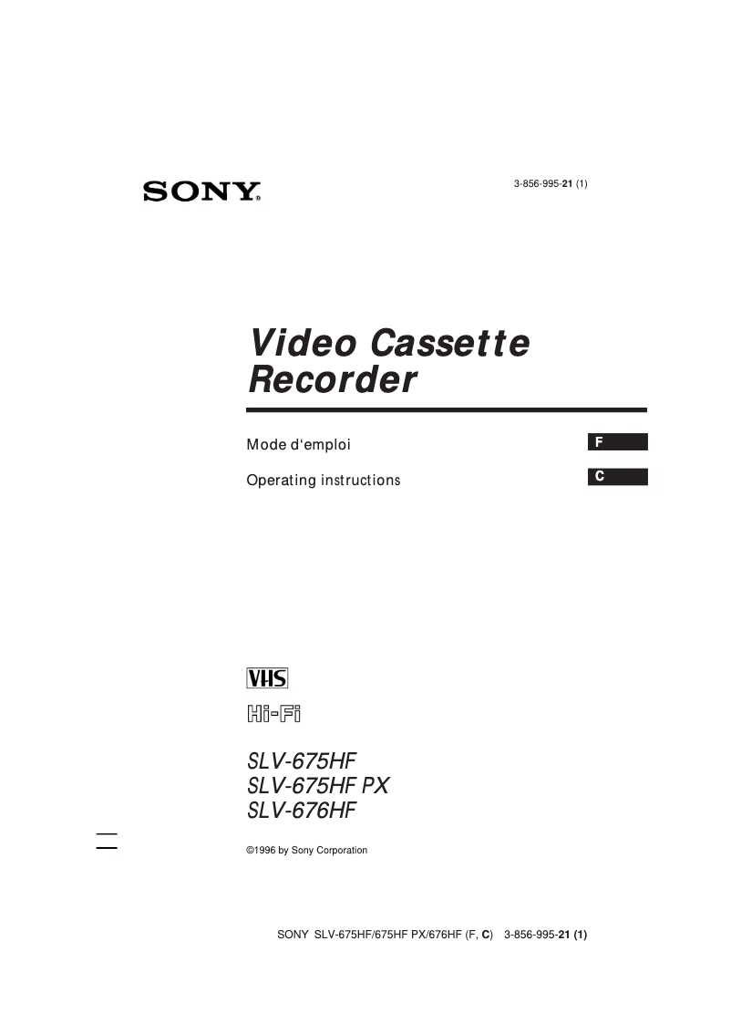 Page n°1 - Manuel utilisateur Sony SLV-675HF