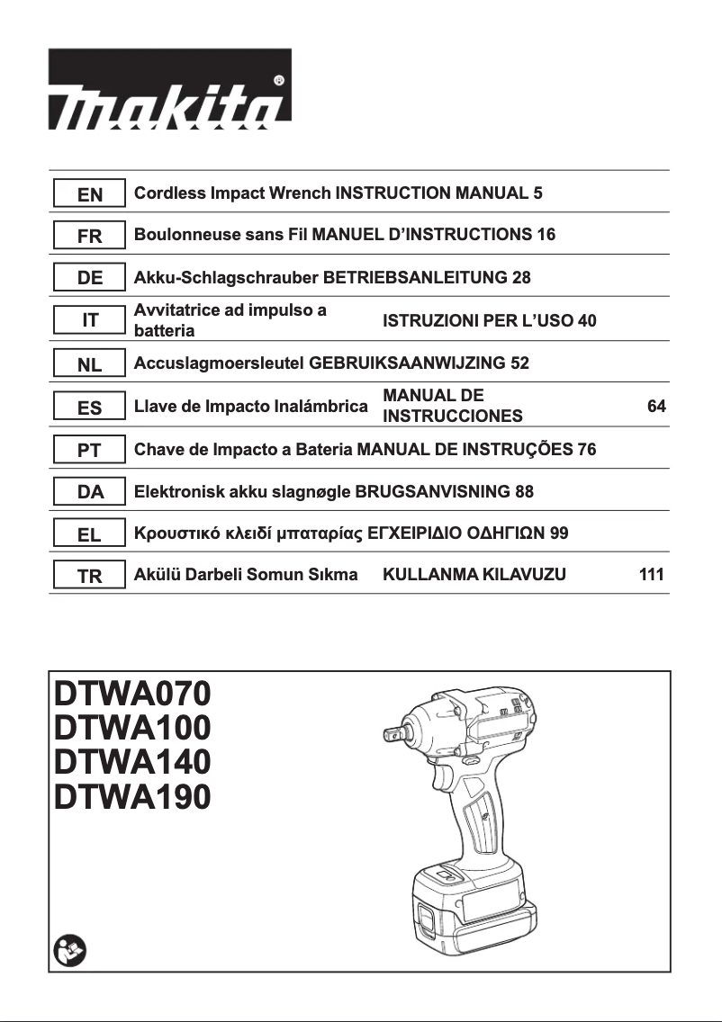 Page 1 de la notice Manuel utilisateur Makita DTWA100Z