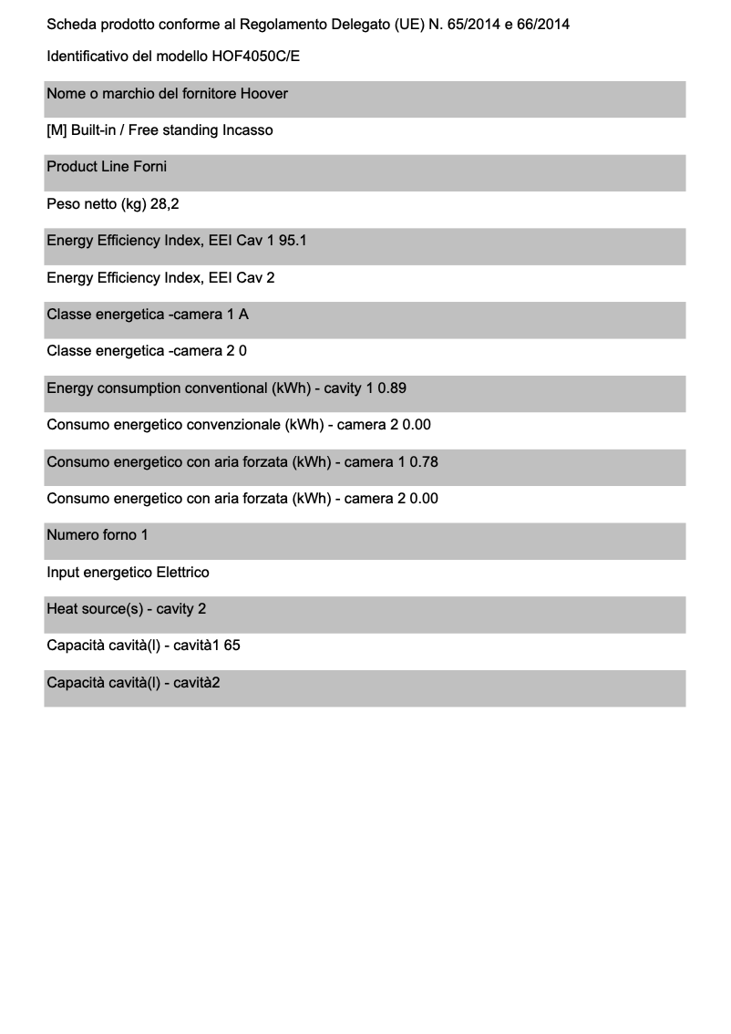 Page n°1 - Fiche technique Hoover H-OVEN 100 HOF4050C/E