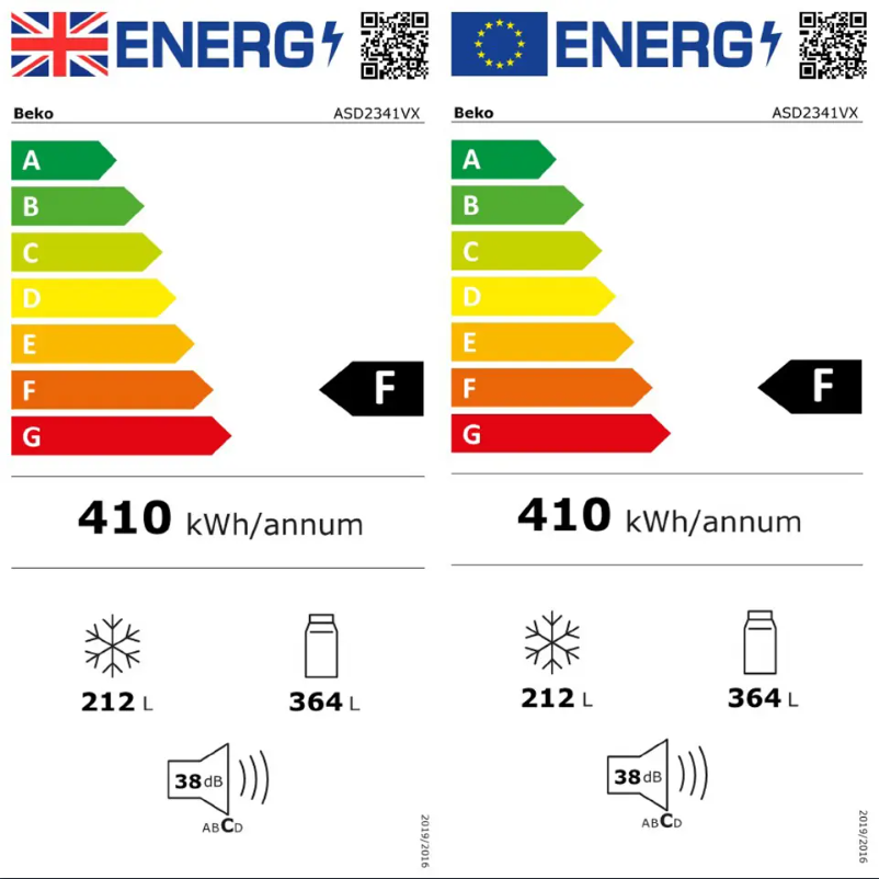 Page 1 de la notice Label énergétique Beko ASD2341V