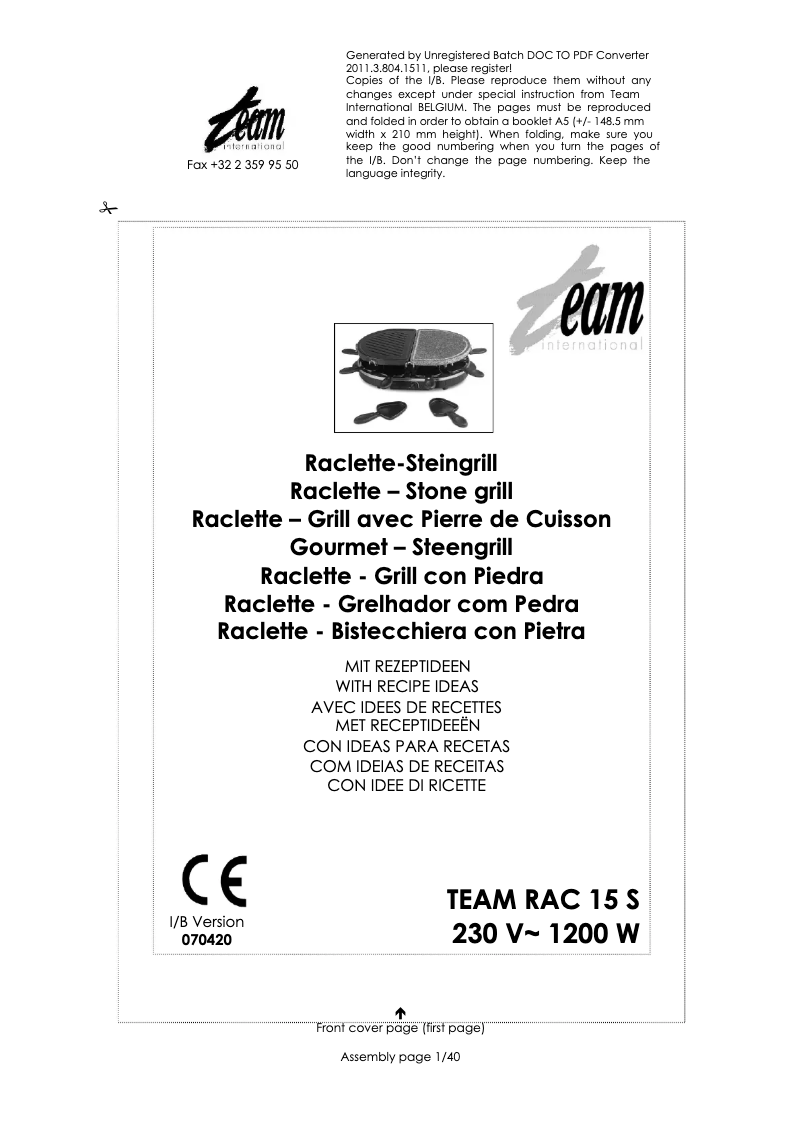 Image de la première page du manuel de l'appareil RAC 15 S