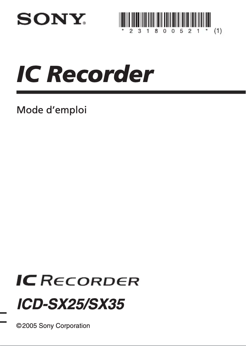 Image de la première page du manuel de l'appareil ICD-SX35