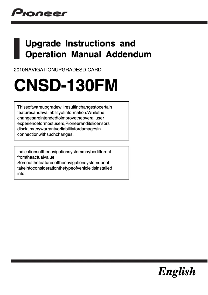 Page n°1 - Manuel utilisateur Pioneer CNSD-130FM