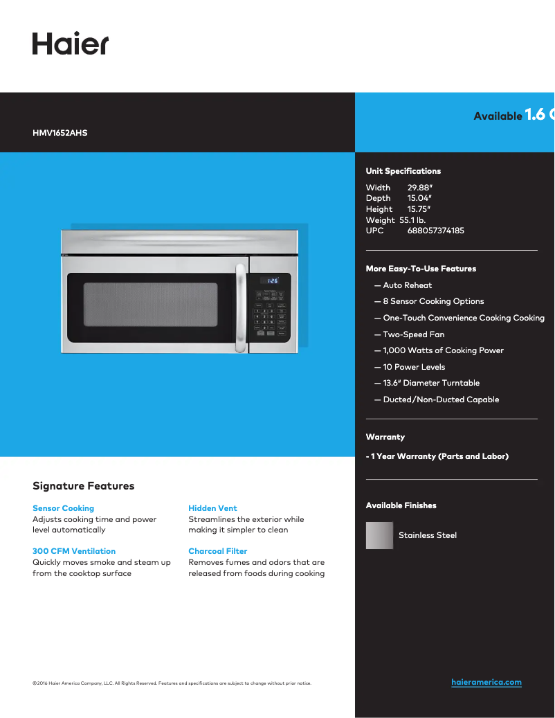 Image de la première page du manuel de l'appareil HMV1652AHS