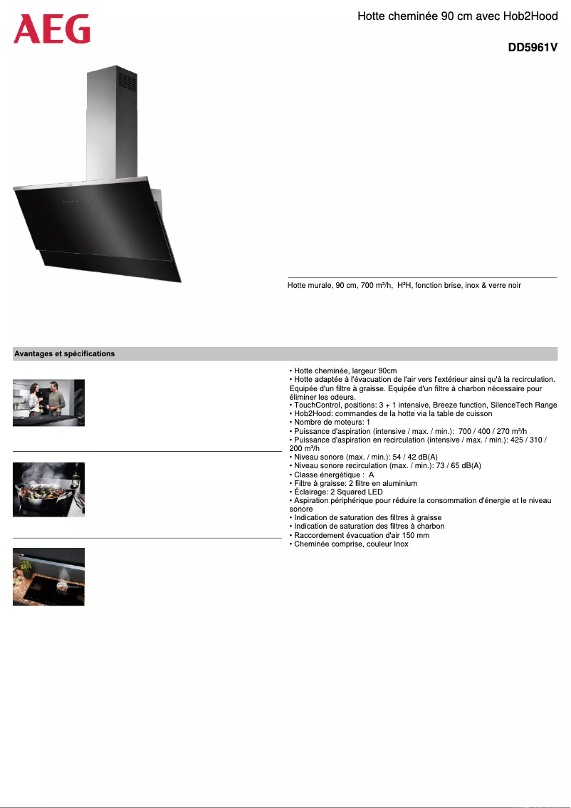 Page 1 de la notice Fiche technique AEG DD5961V
