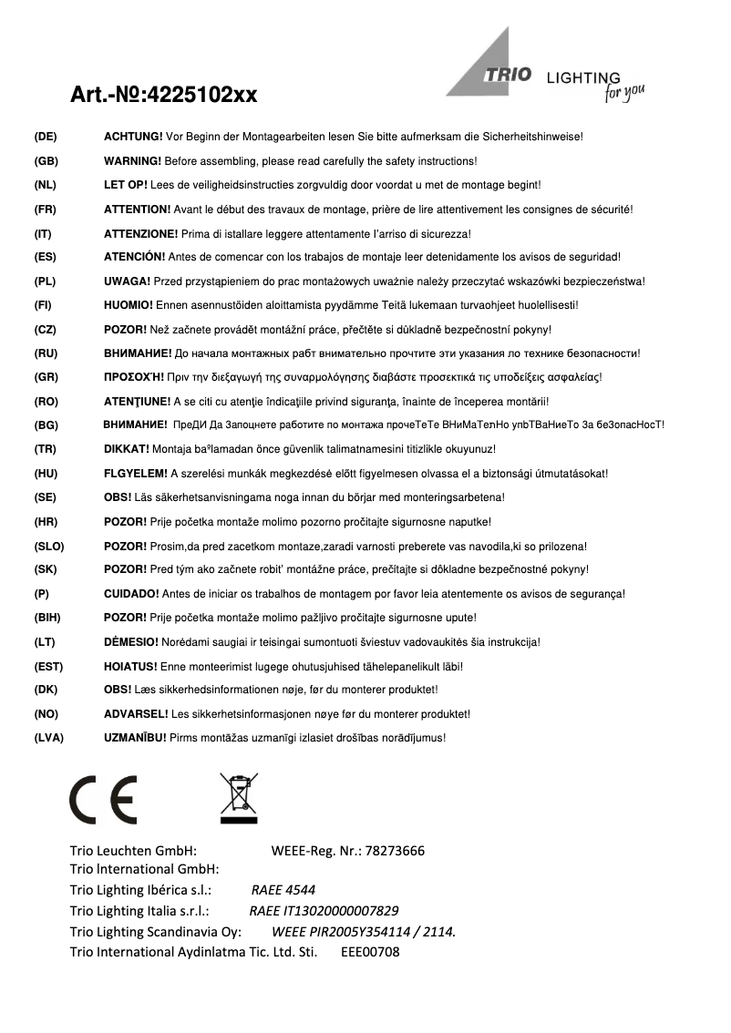 Page n°1 - Manuel utilisateur Trio Lighting Calgary 422510201