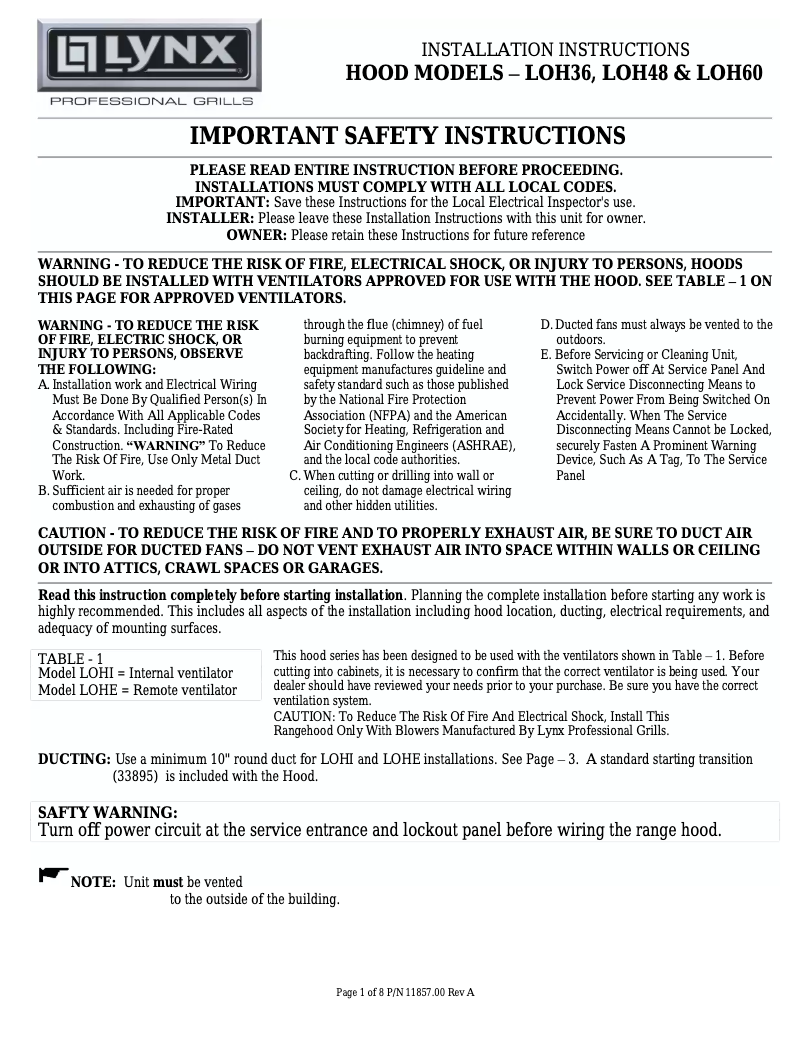 Page 1 de la notice Manuel utilisateur Lynx LOH60