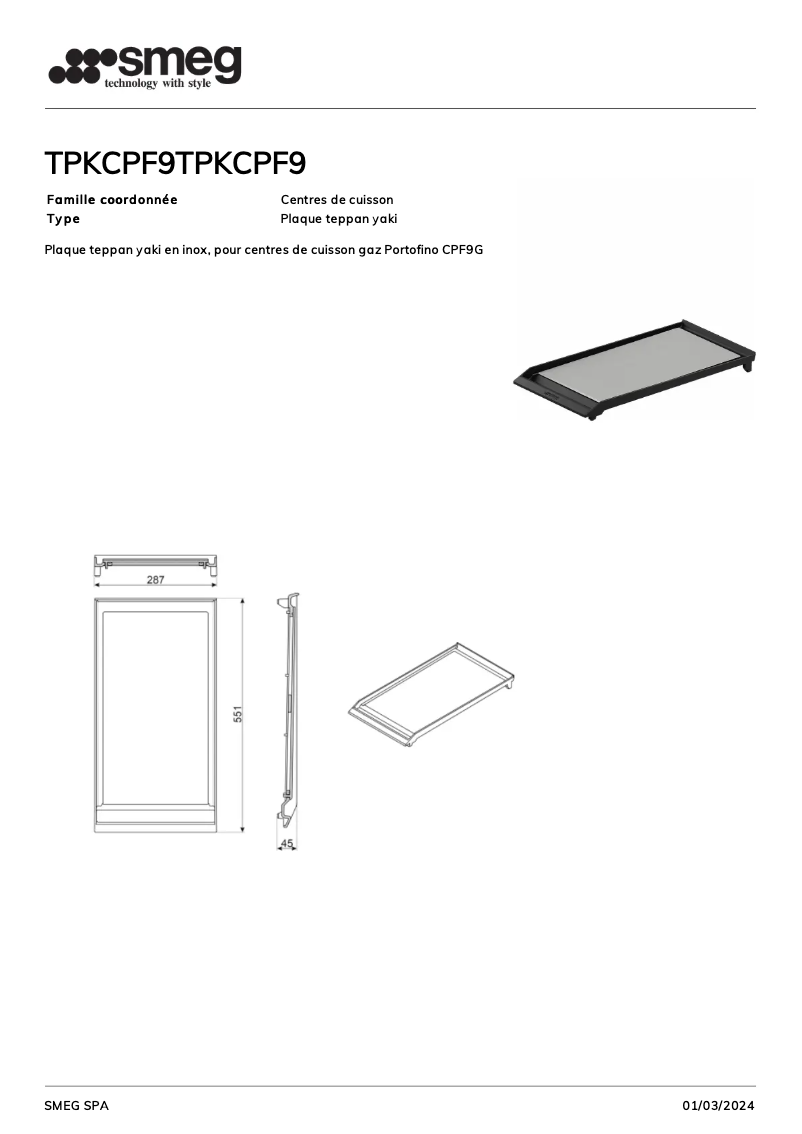 Page n°1 - Fiche technique Smeg TPKCPF9