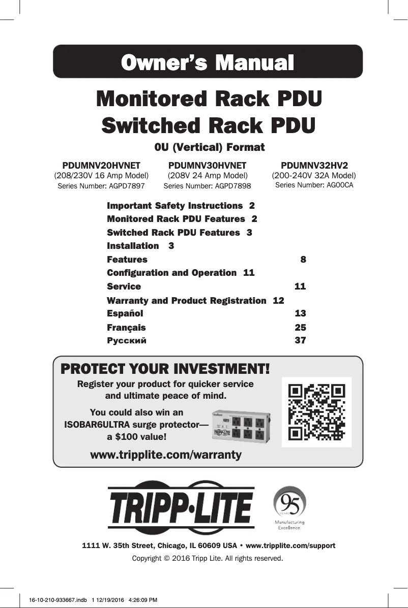 Page n°1 - Manuel utilisateur Tripp Lite PDUMNV20HVNET