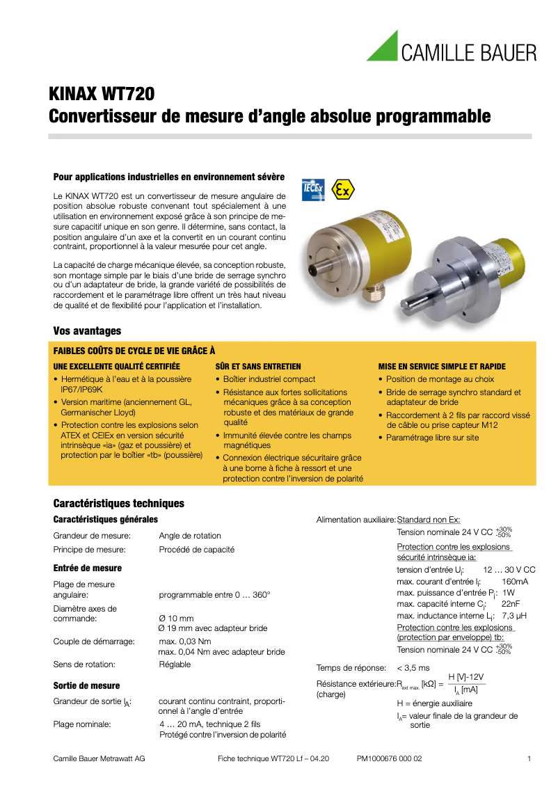 Page n°1 - Fiche technique Camille Bauer KINAX WT720