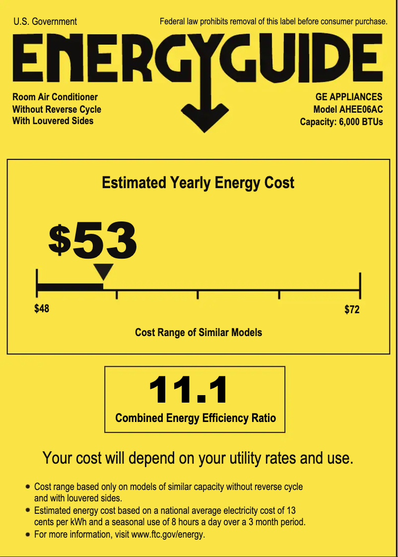 Page n°1 - Label énergétique GE AHEE06AC