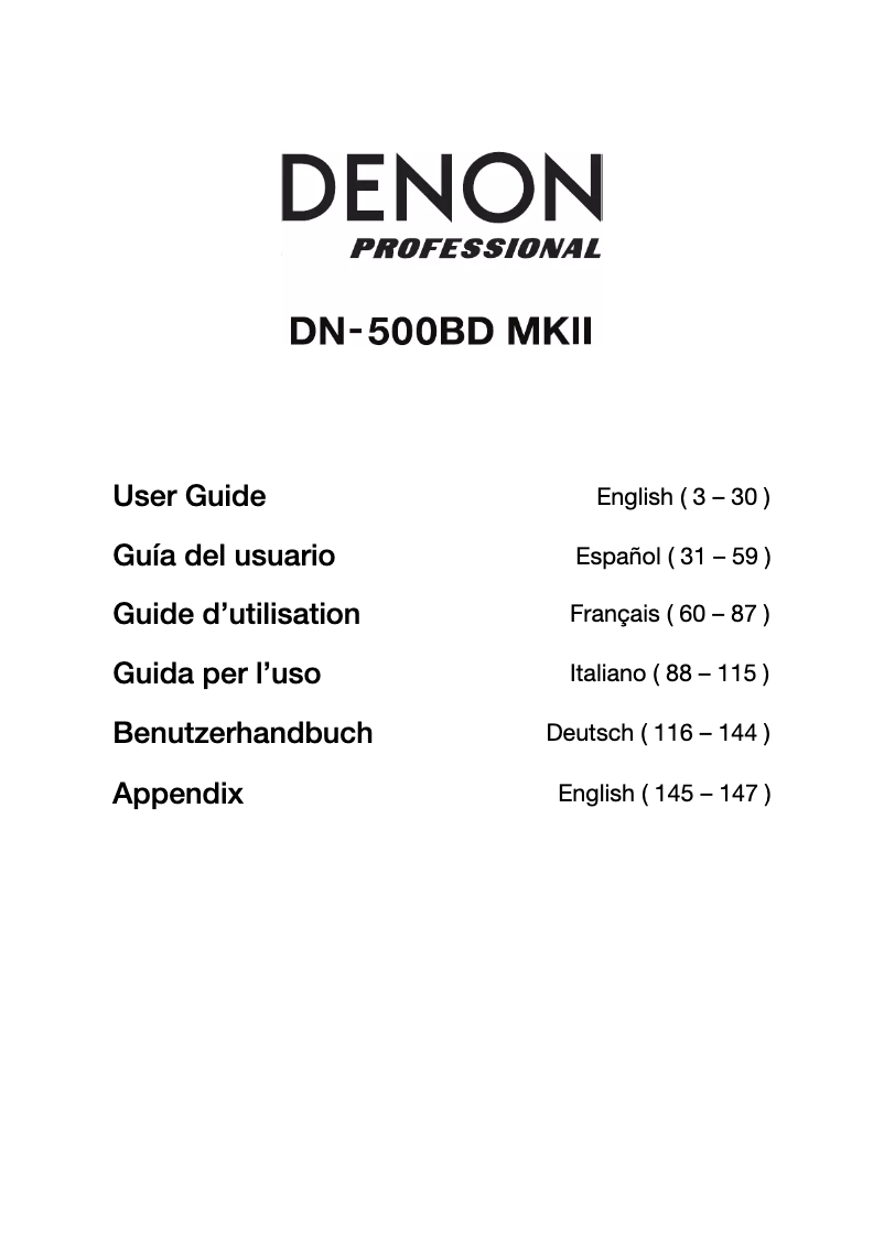 Page n°1 - Manuel utilisateur Denon DN-500BD MKII