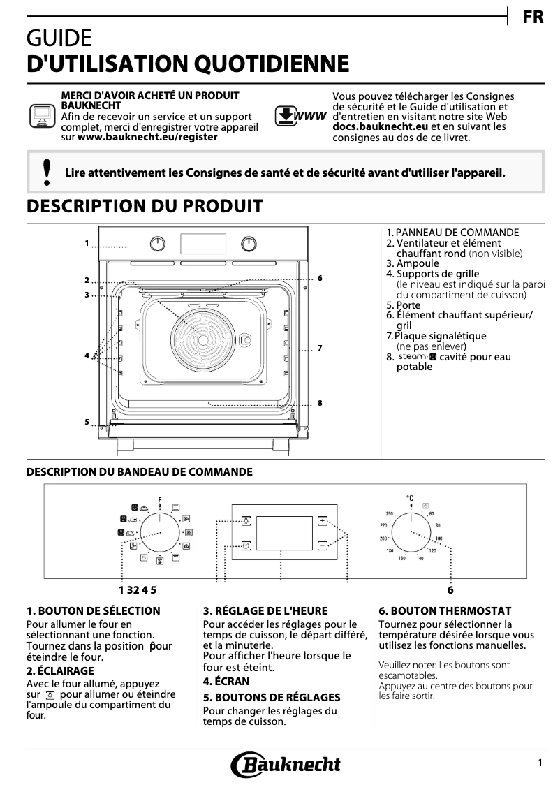 Page 1 de la notice Manuel d'utilisation et d'entretien Bauknecht BAK3S KN8V IN
