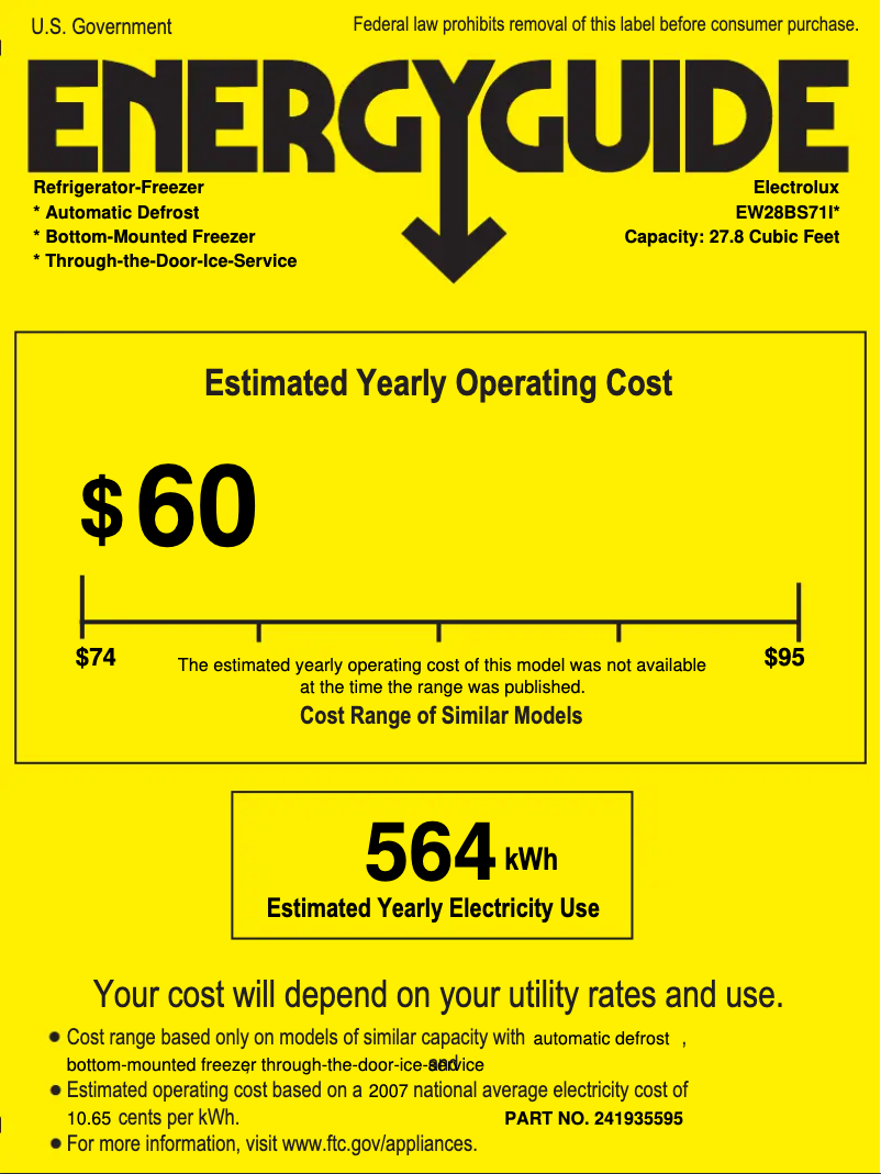 Page 1 de la notice Label énergétique Electrolux EW28BS71IB