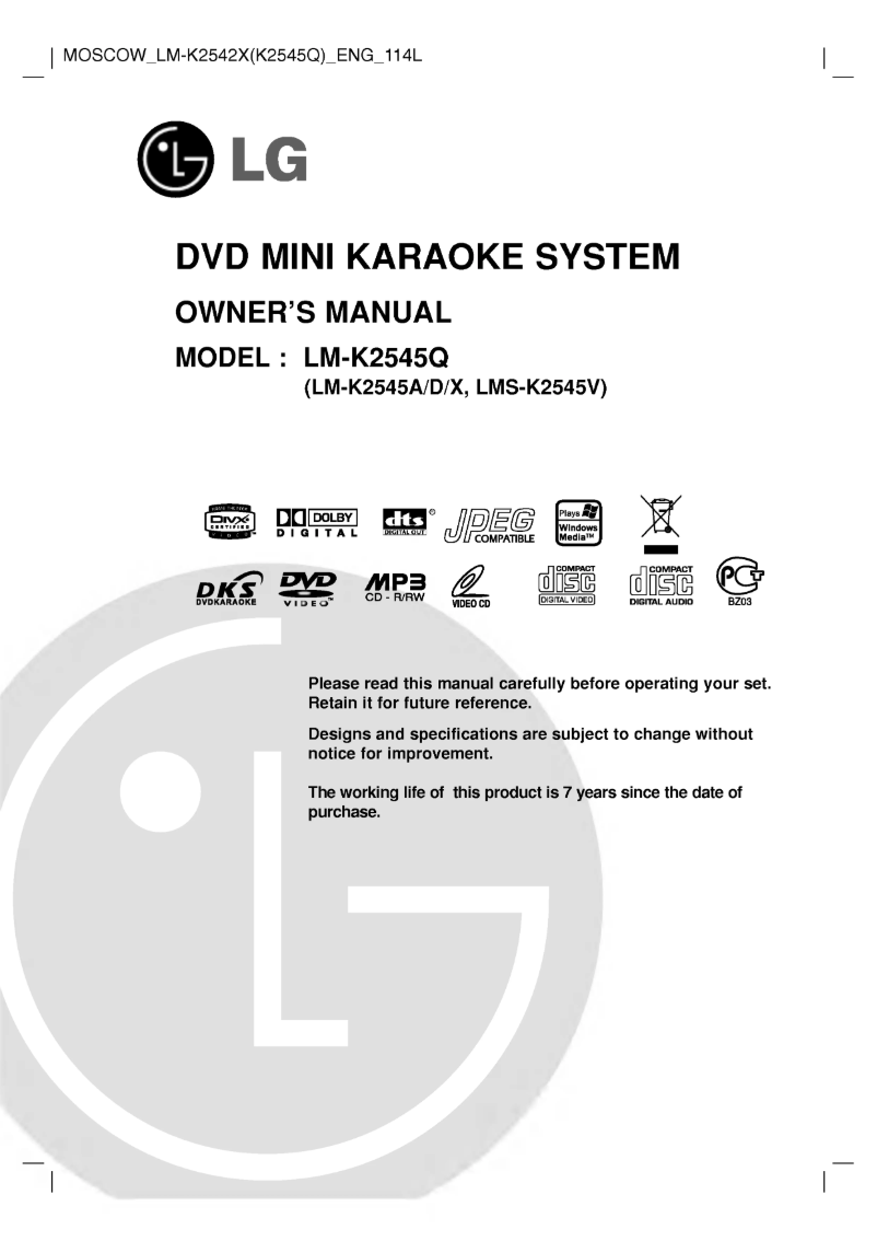 Image de la première page du manuel de l'appareil LM-K2545Q