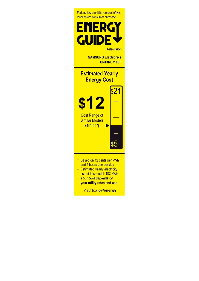 Page n°1 - Label énergétique Samsung UN43RU7100FXZA